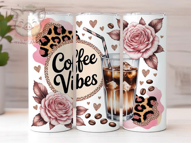 Coffee Vibes Pink Leopard 20oz Tumbler, Pink Leopard, Chic Aesthetic, Stylish Glam, Trendy Design, 20oz Tumbler Wrap, Sublimation PNG Sublimation Lara' s Designs 