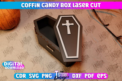 Coffin Candy Box Laser Cut | Halloween Treats | Trick or Treat | Treat Box | CNC File SVG The T Store Design 