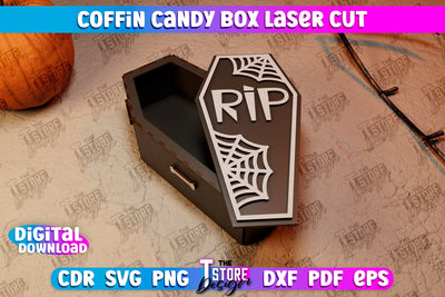 Coffin Candy Box Laser Cut | Halloween Treats | Trick or Treat | Treat Box | CNC File SVG The T Store Design 