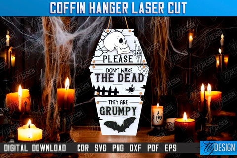 Coffin Hanging Decoration Laser Cut Bundle | Seasonal Décor Idea | Halloween Decor | Mini Coffin Lid with Inscriptions | CNC File SVG Fly Design 