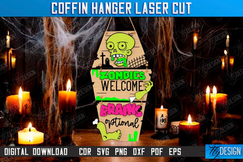 Coffin Hanging Decoration Laser Cut Bundle | Seasonal Décor Idea | Halloween Decor | Mini Coffin Lid with Inscriptions | CNC File SVG Fly Design 