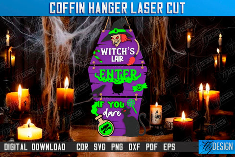 Coffin Hanging Decoration Laser Cut Bundle | Seasonal Décor Idea | Halloween Decor | Mini Coffin Lid with Inscriptions | CNC File SVG Fly Design 