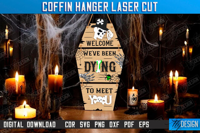 Coffin Hanging Decoration Laser Cut | Seasonal Décor Idea | Halloween Decor | Mini Coffin Lid with Inscriptions | CNC File SVG Fly Design 