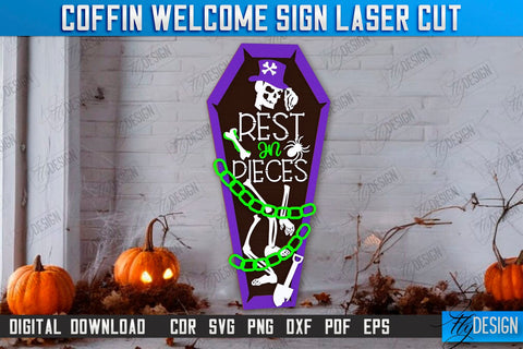 Coffin Welcome Sign Laser Cut | Seasonal Home Décor Idea | Halloween Porch Sign | Halloween Decoration | CNC File SVG Fly Design 