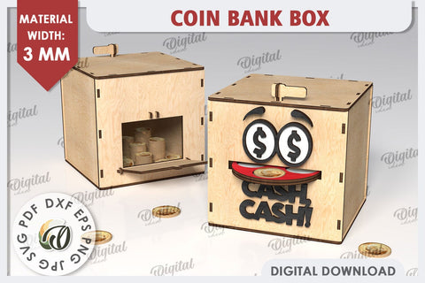 Coin Bank Box LaserCut. Wooden Piggy Bank SVG. Money Box SVG SVG Evgenyia Guschina 