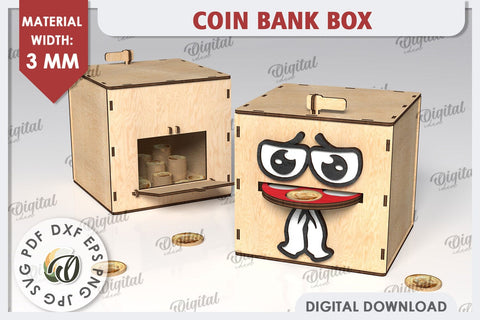 Coin Bank Box LaserCut. Wooden Piggy Bank SVG. Money Box SVG SVG Evgenyia Guschina 