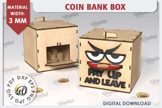 Coin Bank Box LaserCut. Wooden Piggy Bank SVG. Money Box SVG SVG Evgenyia Guschina 