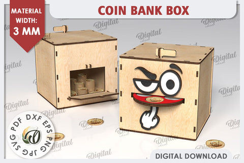 Coin Bank Box LaserCut. Wooden Piggy Bank SVG. Money Box SVG SVG Evgenyia Guschina 