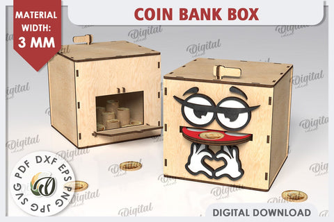 Coin Bank Box LaserCut. Wooden Piggy Bank SVG. Money Box SVG SVG Evgenyia Guschina 