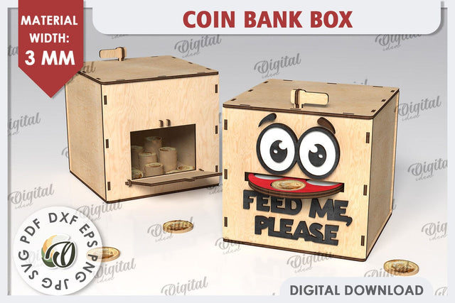 Coin Bank Box LaserCut. Wooden Piggy Bank SVG. Money Box SVG SVG Evgenyia Guschina 
