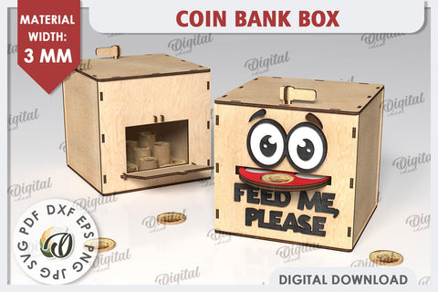 Coin Bank Box LaserCut. Wooden Piggy Bank SVG. Money Box SVG SVG Evgenyia Guschina 