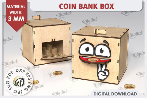 Coin Bank Box LaserCut. Wooden Piggy Bank SVG. Money Box SVG SVG Evgenyia Guschina 