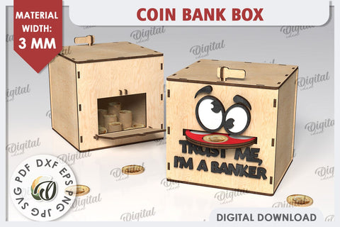 Coin Bank Box LaserCut. Wooden Piggy Bank SVG. Money Box SVG SVG Evgenyia Guschina 