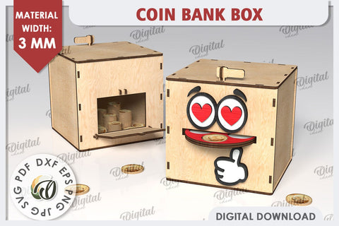 Coin Bank Box LaserCut. Wooden Piggy Bank SVG. Money Box SVG SVG Evgenyia Guschina 