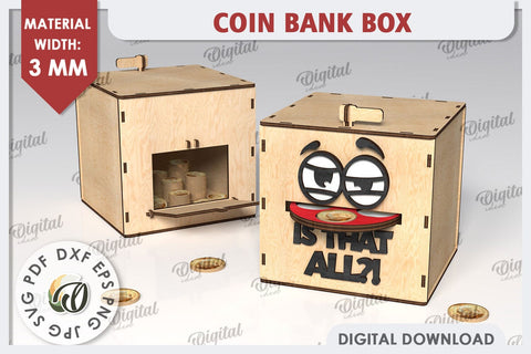 Coin Bank Box LaserCut. Wooden Piggy Bank SVG. Money Box SVG SVG Evgenyia Guschina 