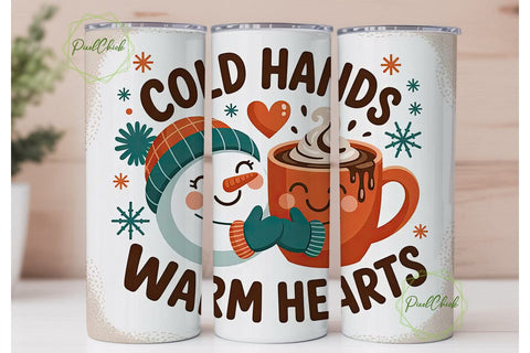 Cold Hands Warm Hearts 20oz Tumbler Wrap Sublimation PixelChick 