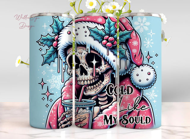 Cold Like My Soul Tumbler Wrap PNG, Christmas Skull Sublimation Design, Santa Skeleton Digital Download Sublimation WillowSageDesign 