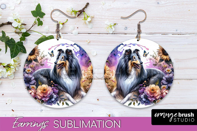 Collie Earrings - Dog Mom Floral Round Earring Sublimation Sublimation OrangeBrushStudio 
