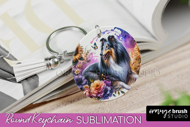 Collie Keychain - Dog mom Floral Keychain Sublimation Design Sublimation OrangeBrushStudio 