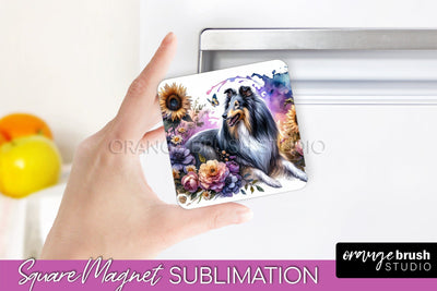 Collie Magnet Sublimation - Dog Mom Floral Magnet PNG Design Sublimation OrangeBrushStudio 
