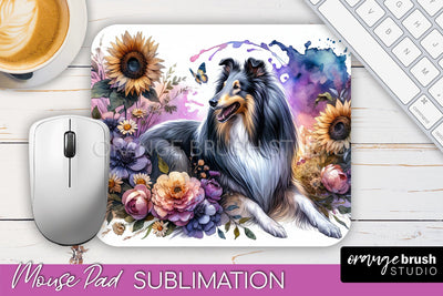Collie Mouse Pad Design - Dog Mom Floral Mousepad Sublimation Sublimation OrangeBrushStudio 