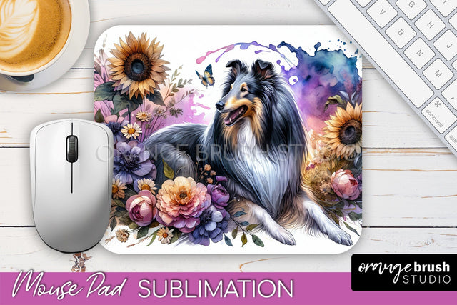 Collie Mouse Pad Design - Dog Mom Floral Mousepad Sublimation Sublimation OrangeBrushStudio 