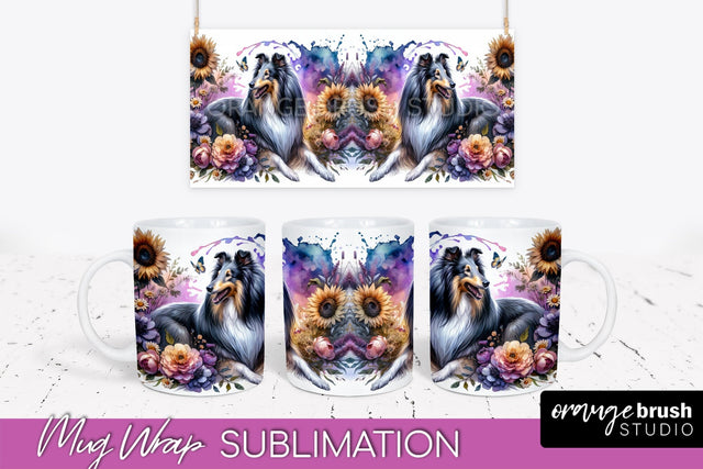 Collie Mug Wrap - Dog Mom Floral Coffee Mug PNG Sublimation Sublimation OrangeBrushStudio 