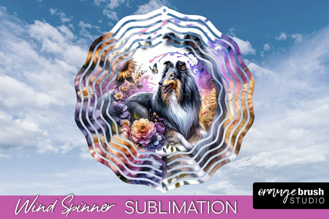 Collie Wind Spinner, Dog Mom Floral Wind Spinner Sublimation Sublimation OrangeBrushStudio 