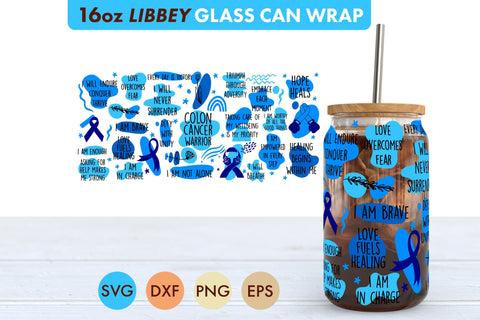 Colon Cancer Warrior SVG PNG 16 oz Libbey Glass Can Wrap SVG Freeling Design House 
