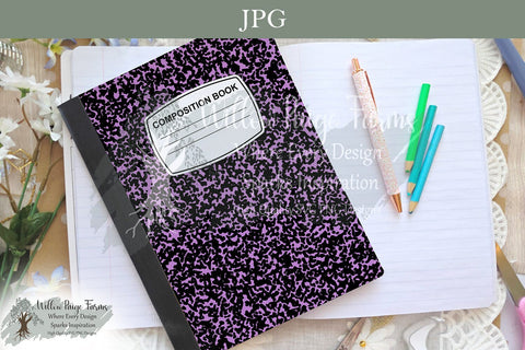 Color Composition Notebook Cover Printable – Pink, Purple & Blue Versions – 6.9" x 10" JPG for 7.5" x 9.75" Composition Notebook – 300 DPI Sublimation Willow Paige Farms 