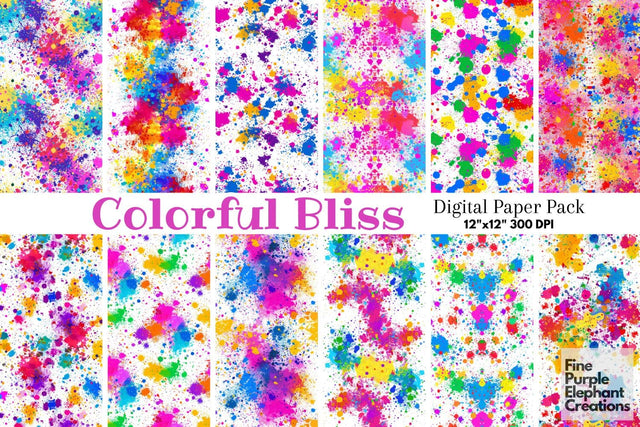 Color Splatter Texture Digital Paper | Rainbow Festival Pride LGBTQ Digital Pattern Fine Purple Elephant Creations 