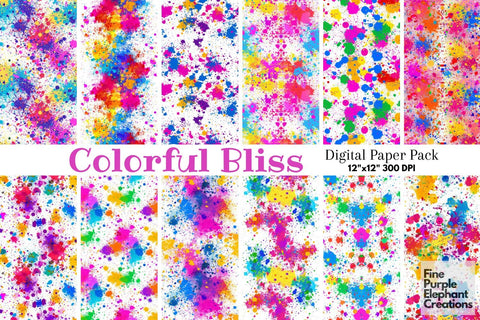 Color Splatter Texture Digital Paper | Rainbow Festival Pride LGBTQ Digital Pattern Fine Purple Elephant Creations 