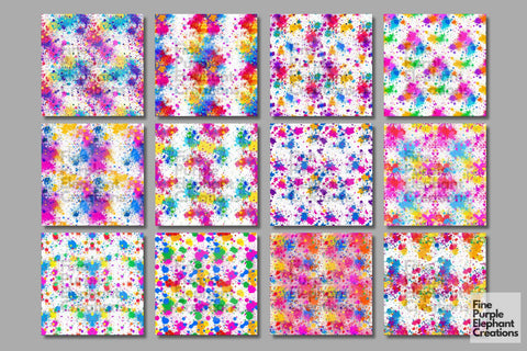 Color Splatter Texture Digital Paper | Rainbow Festival Pride LGBTQ Digital Pattern Fine Purple Elephant Creations 