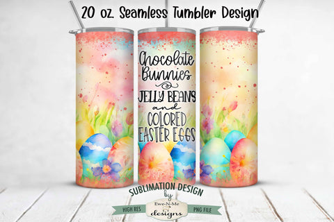 Colored Easter Eggs Watercolor 20oz Seamless Tumbler Wrap Design Sublimation Ewe-N-Me Designs 