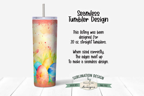 Colored Easter Eggs Watercolor 20oz Seamless Tumbler Wrap Design Sublimation Ewe-N-Me Designs 
