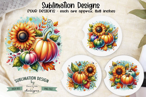 Colored Pumpkins and Sunflowers Sublimation Designs | Fall PNG Sublimation Ewe-N-Me Designs 