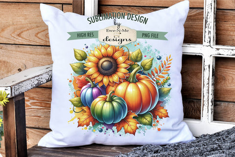 Colored Pumpkins and Sunflowers Sublimation Designs | Fall PNG Sublimation Ewe-N-Me Designs 