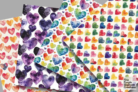 Colored Rainbow Hearts Digital Paper Digital Pattern Fine Purple Elephant Creations 