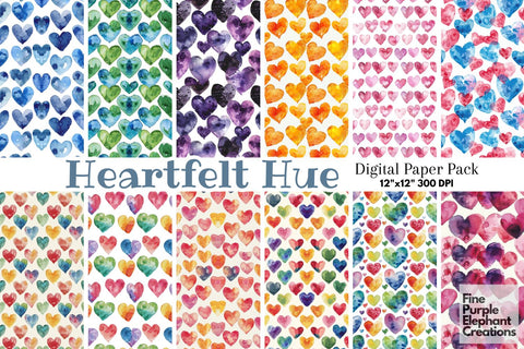 Colored Rainbow Hearts Digital Paper Digital Pattern Fine Purple Elephant Creations 