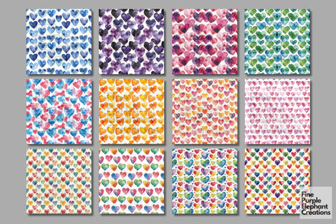 Colored Rainbow Hearts Digital Paper Digital Pattern Fine Purple Elephant Creations 