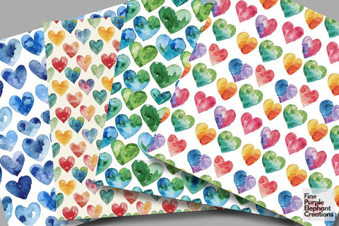 Colored Rainbow Hearts Digital Paper Digital Pattern Fine Purple Elephant Creations 