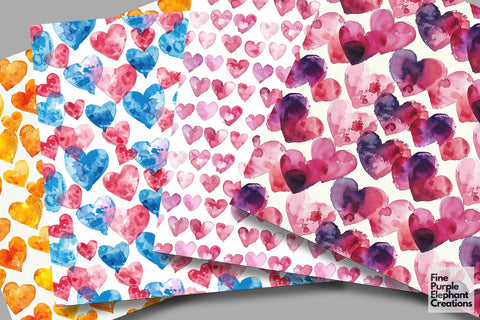 Colored Rainbow Hearts Digital Paper Digital Pattern Fine Purple Elephant Creations 