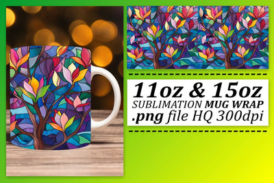 Colorful 11oz/15oz Mug Wrap Stained Glass Tree Design Sublimation afrosvg 