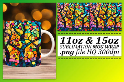 Colorful 11oz/15oz Stained Glass Tree Wrap Mug Sublimation Sublimation afrosvg 