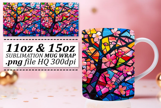 Colorful 11oz/15oz Stained Glass Tree Wrap Mug Sublimation Sublimation afrosvg 