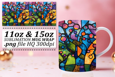 Colorful 11oz/15oz Stained Glass Wrap Tree Mug Sublimation Sublimation afrosvg 