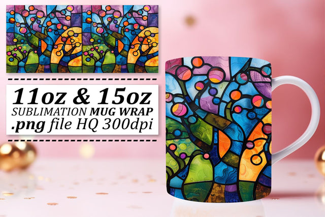 Colorful 11oz/15oz Stained Glass Wrap Tree Mug Sublimation Sublimation afrosvg 