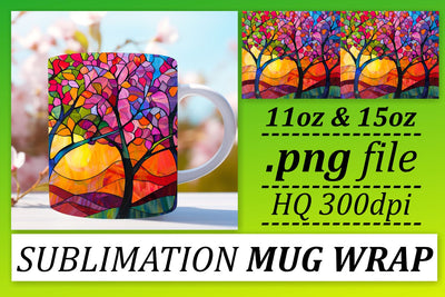 Colorful 11oz/15oz Stained Glass Wrap Tree Mug Sublimation Sublimation afrosvg 