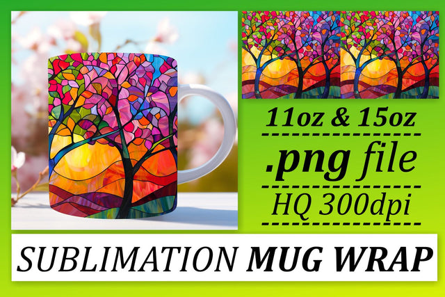 Colorful 11oz/15oz Stained Glass Wrap Tree Mug Sublimation Sublimation afrosvg 