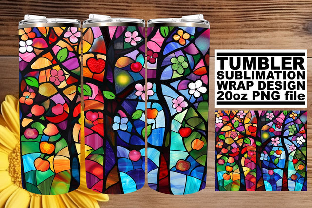 Colorful 20oz Stained Glass Tree Wrap Tumbler Sublimation Sublimation afrosvg 